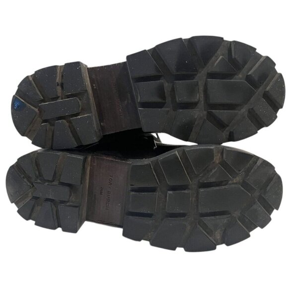 Tory Burch Miller Black Leather Suede Logo Lug Hiker Moto Ankle Boots - Picture 13 of 16